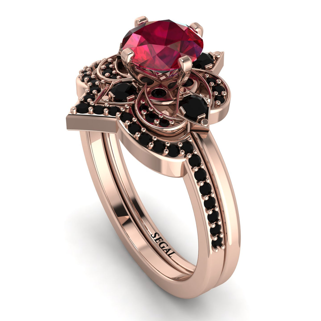 Unique Bloom Halo Ruby Bridal Set - Amanda No. 41