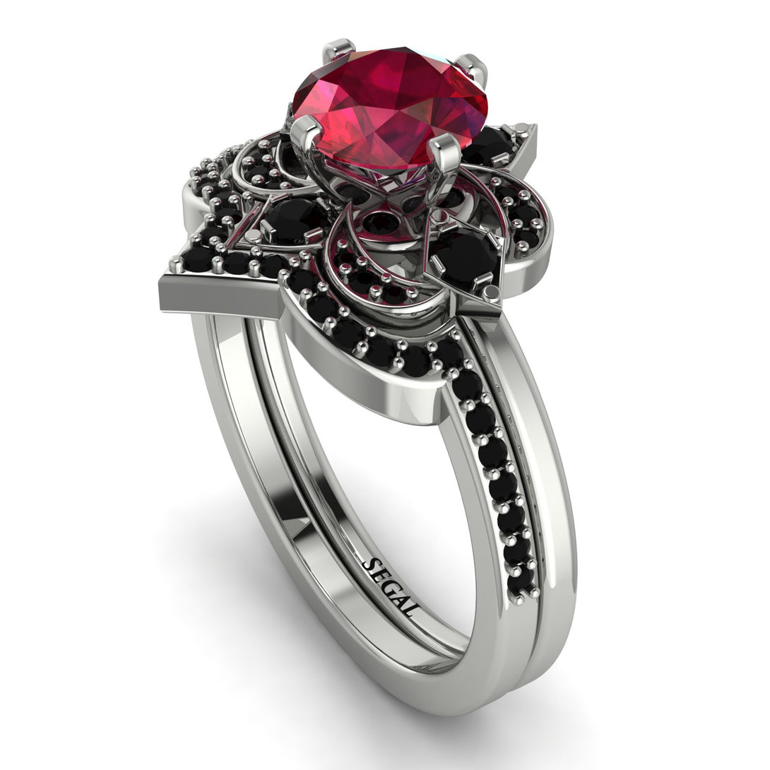 Unique Bloom Halo Ruby Bridal Set - Amanda No. 42