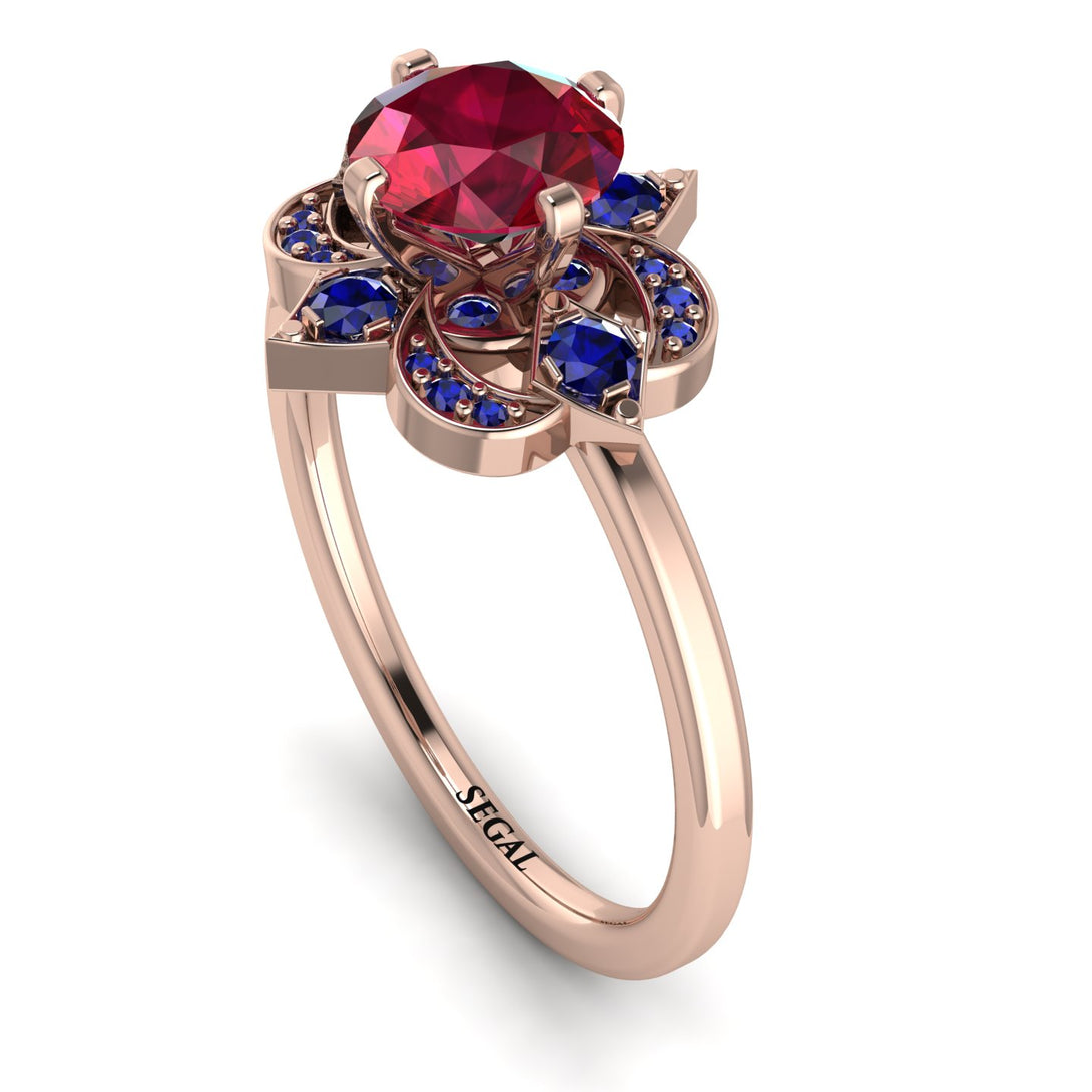 Unique Bloom Halo Ruby Ring - Amanda No. 71