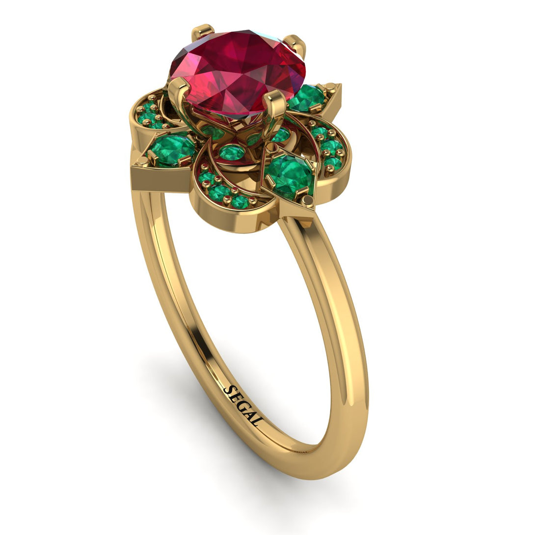 Unique Bloom Halo Ruby Ring - Amanda No. 25