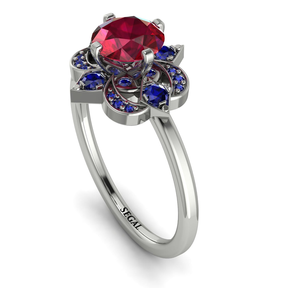 Unique Bloom Halo Ruby Ring - Amanda No. 72