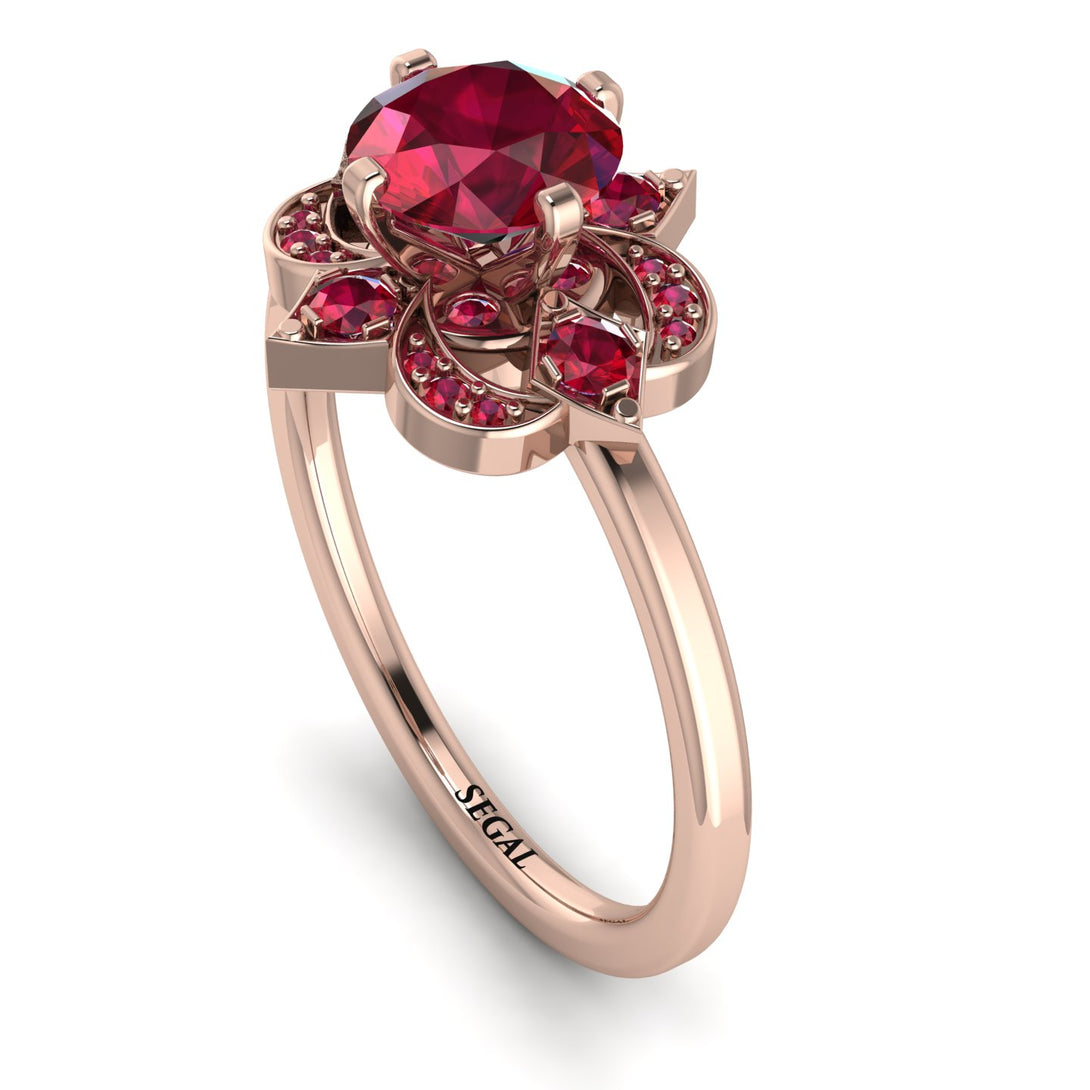 Unique Bloom Halo Ruby Ring - Amanda No. 56