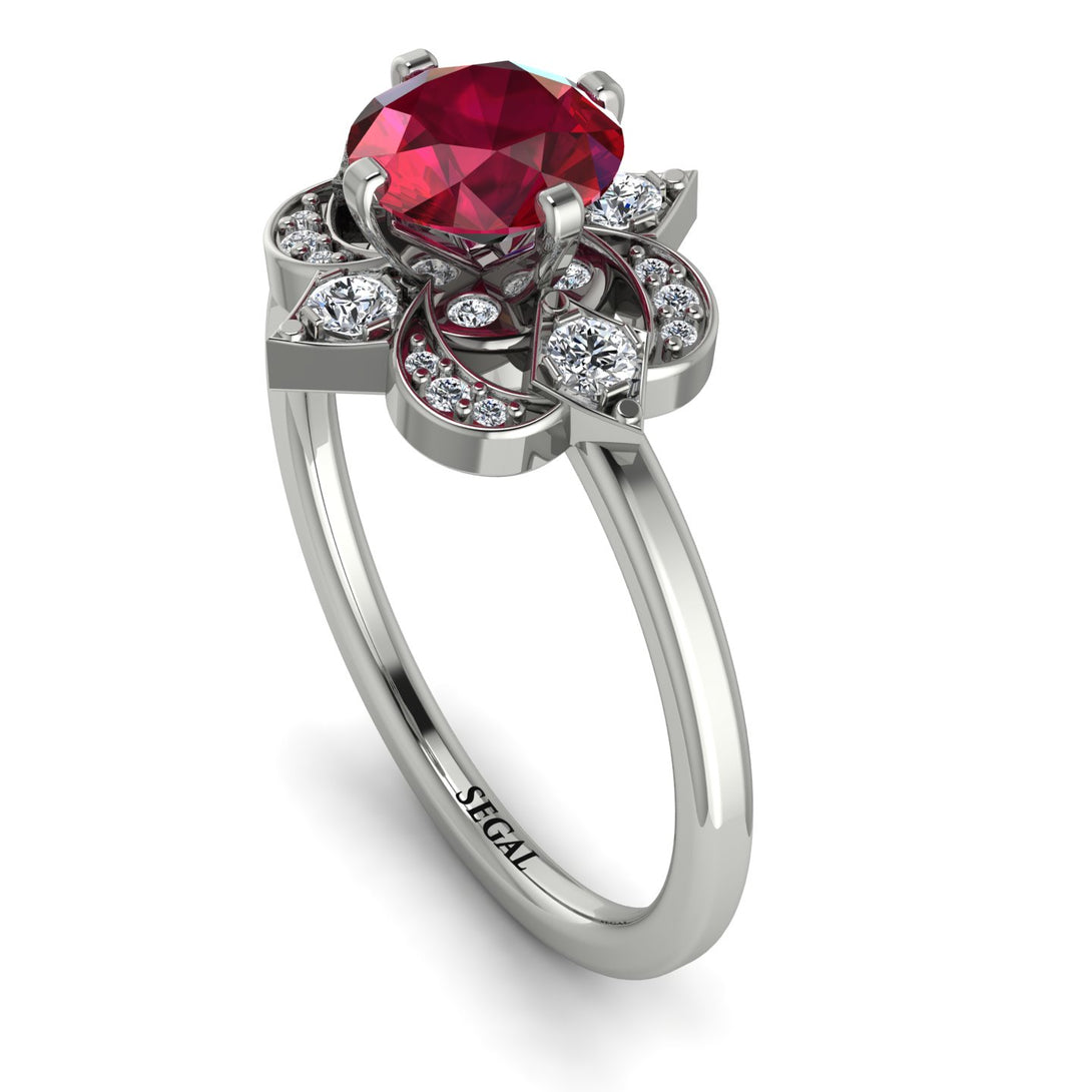 Unique Bloom Halo Ruby Ring - Amanda No. 12