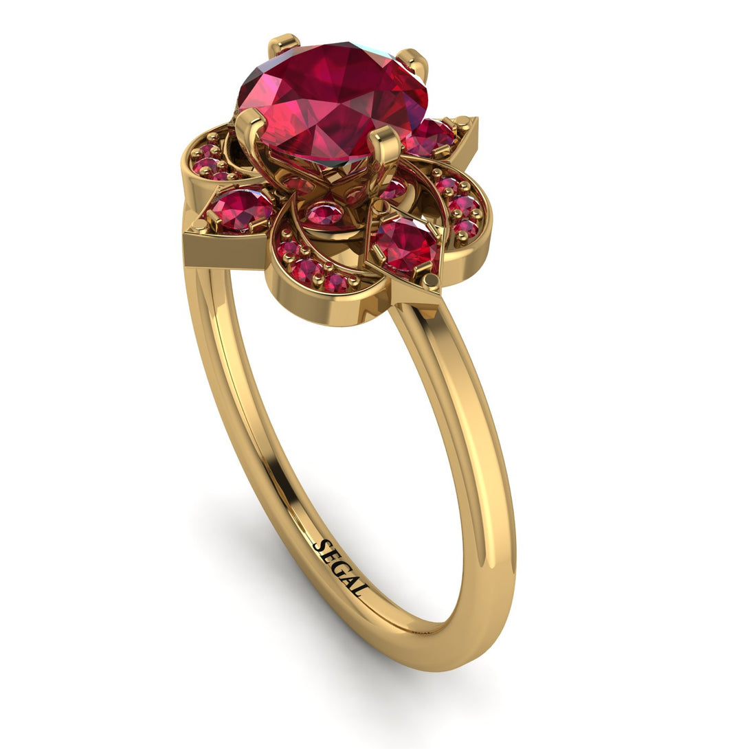 Unique Bloom Halo Ruby Ring - Amanda No. 55