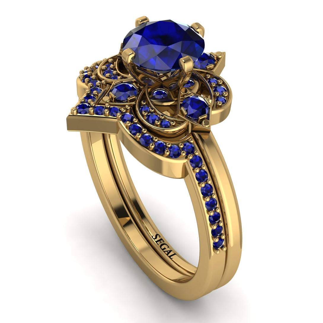 Unique Bloom Halo Sapphire Bridal Set - Amanda No. 73
