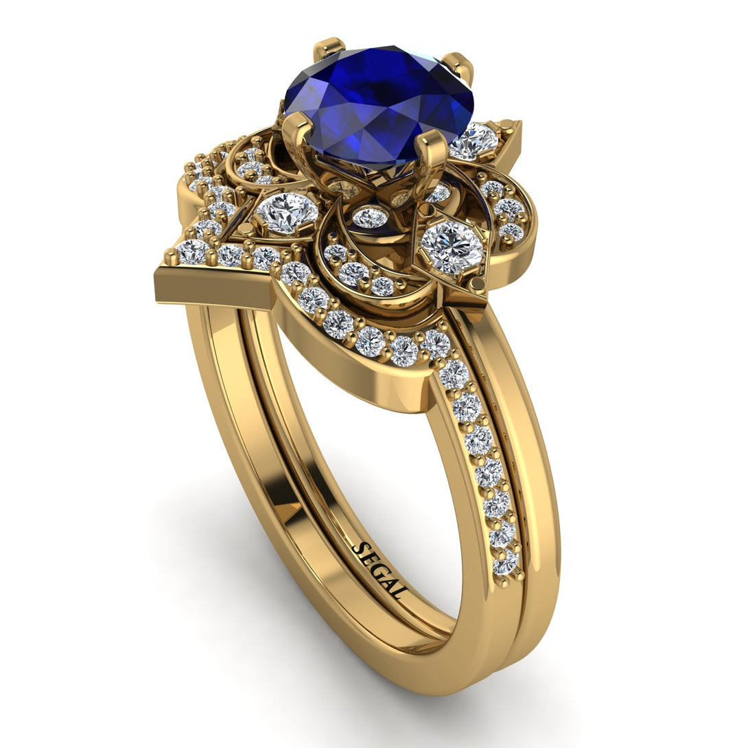 Unique Bloom Halo Sapphire Bridal Set - Amanda No. 13