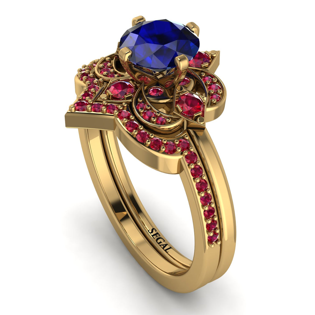 Unique Bloom Halo Sapphire Bridal Set - Amanda No. 58