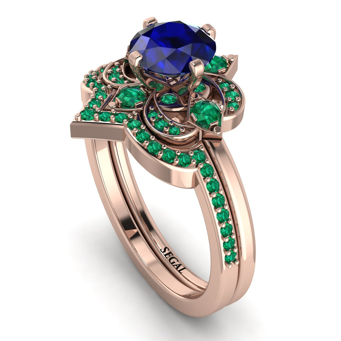 Unique Bloom Halo Sapphire Bridal Set - Amanda No. 29