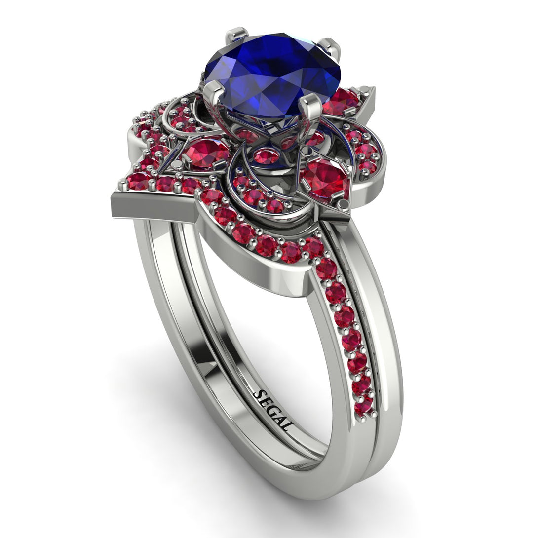 Unique Bloom Halo Sapphire Bridal Set - Amanda No. 60