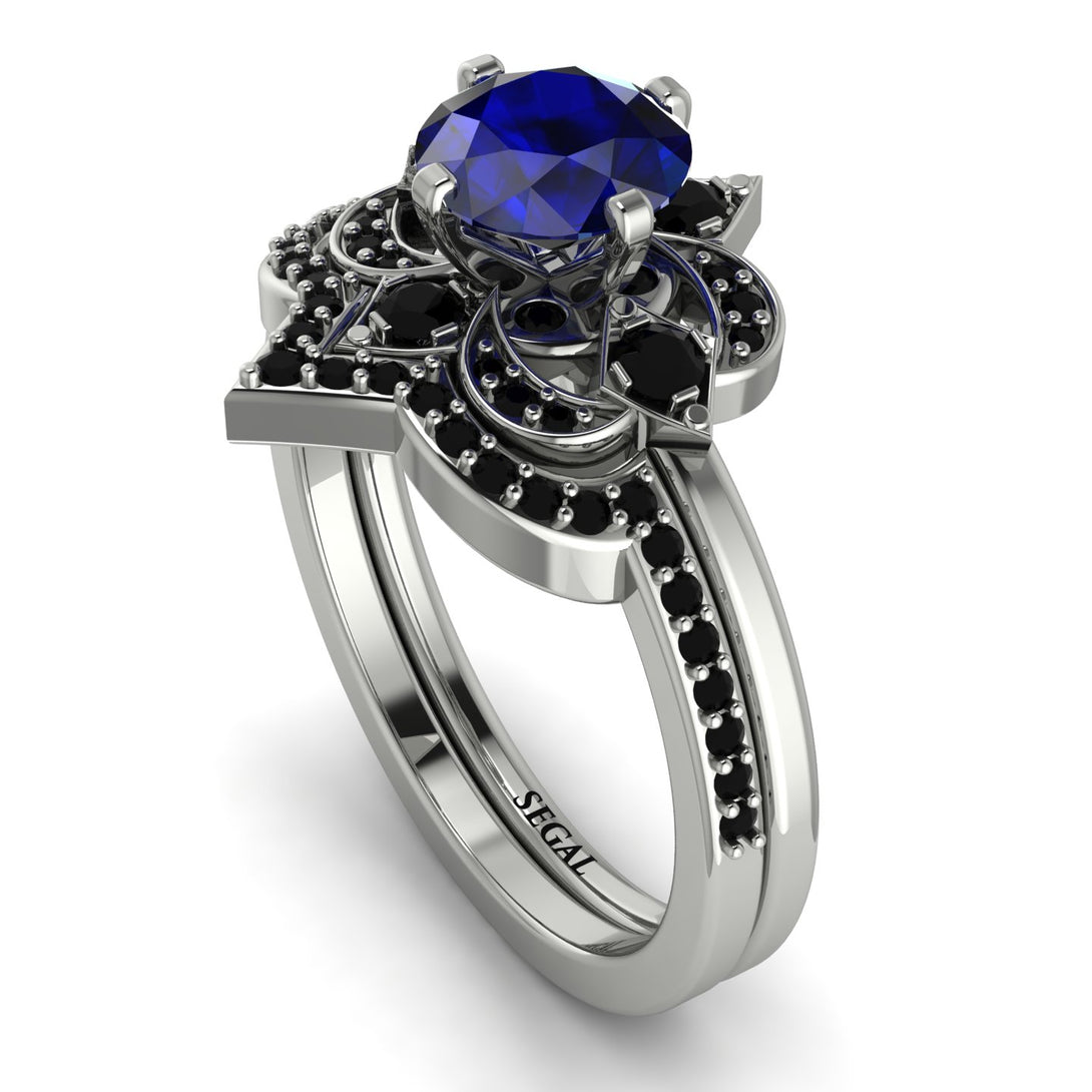 Unique Bloom Halo Sapphire Bridal Set - Amanda No. 45