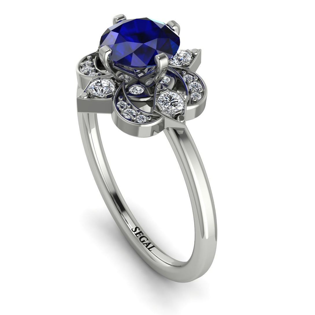 Unique Bloom Halo Sapphire Ring - Amanda No. 15