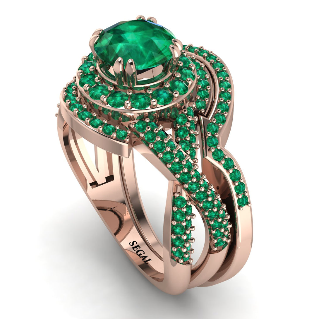 Unique Emerald Halo Bridal Set - Jessica No. 20