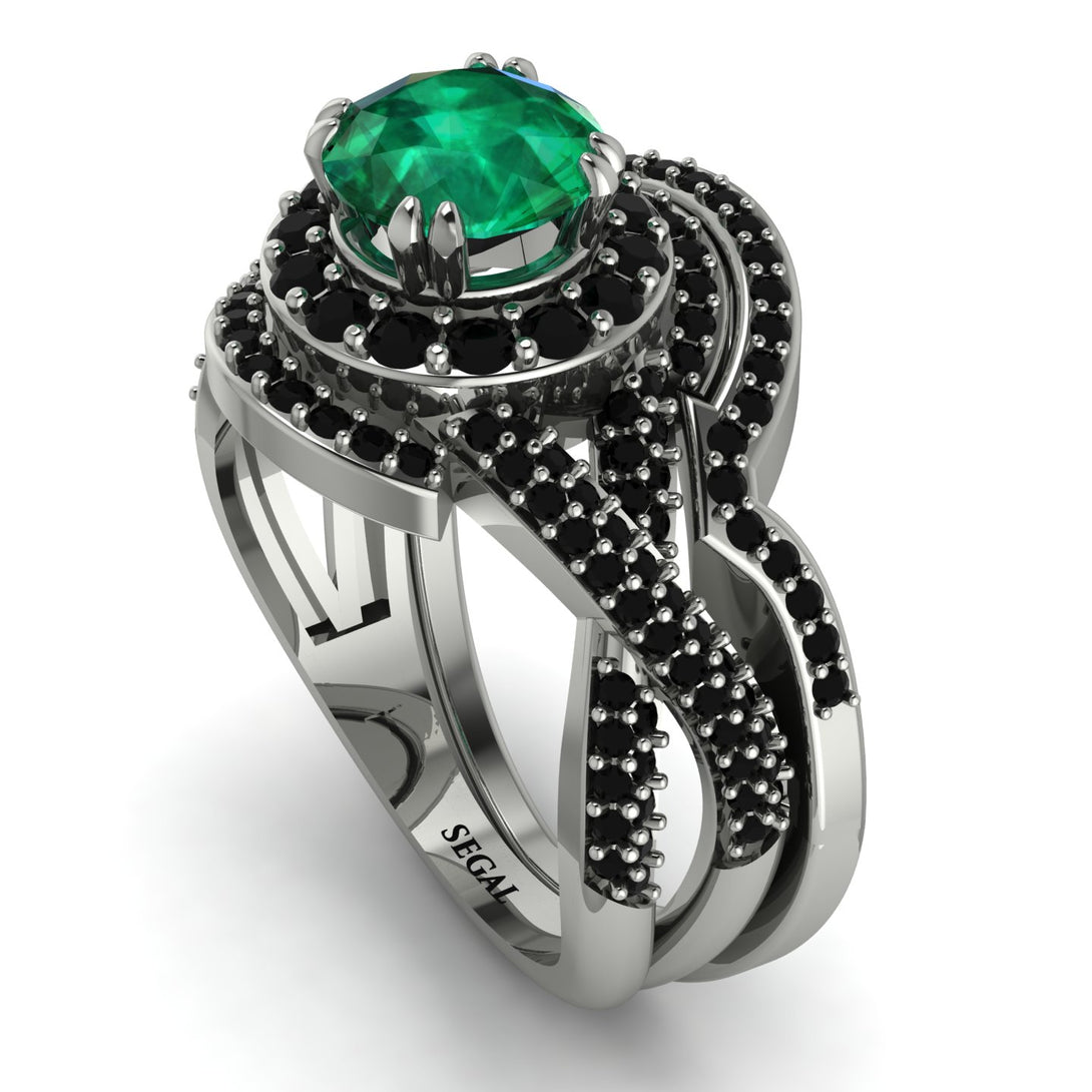 Unique Emerald Halo Bridal Set - Jessica No. 36