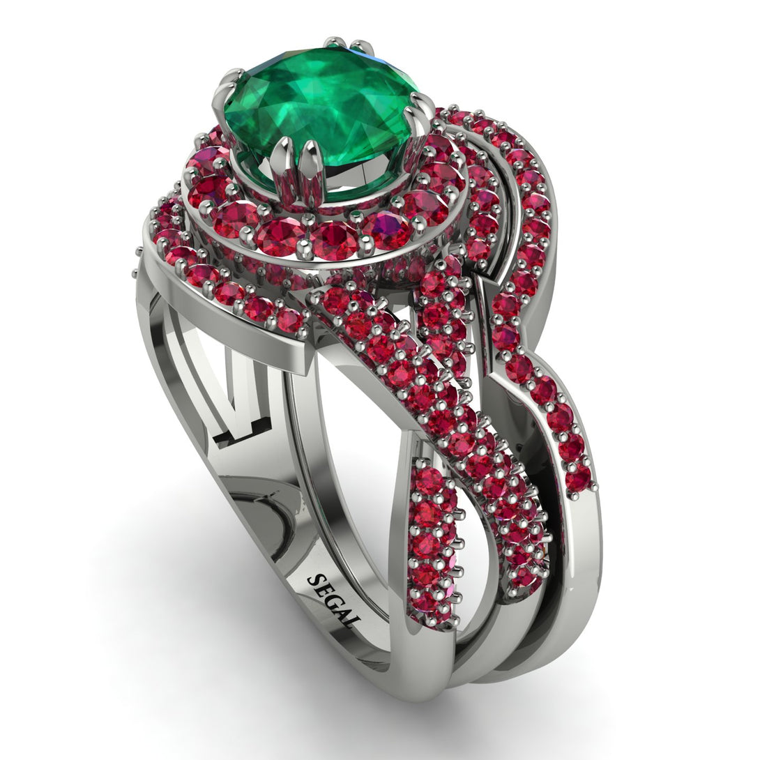 Unique Emerald Halo Bridal Set - Jessica No. 51