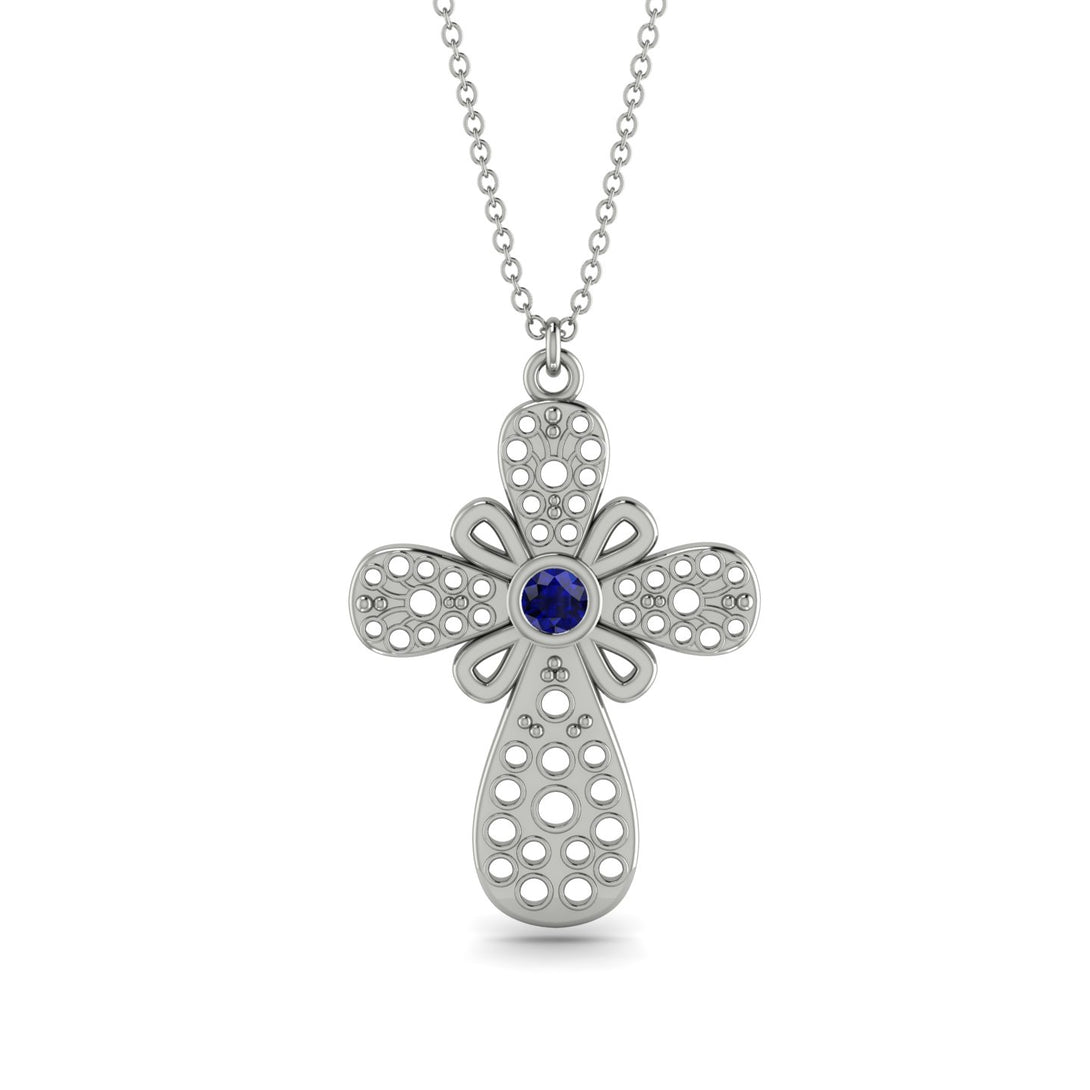 Unique Glam Sapphire Cross Necklace - Leo No. 15