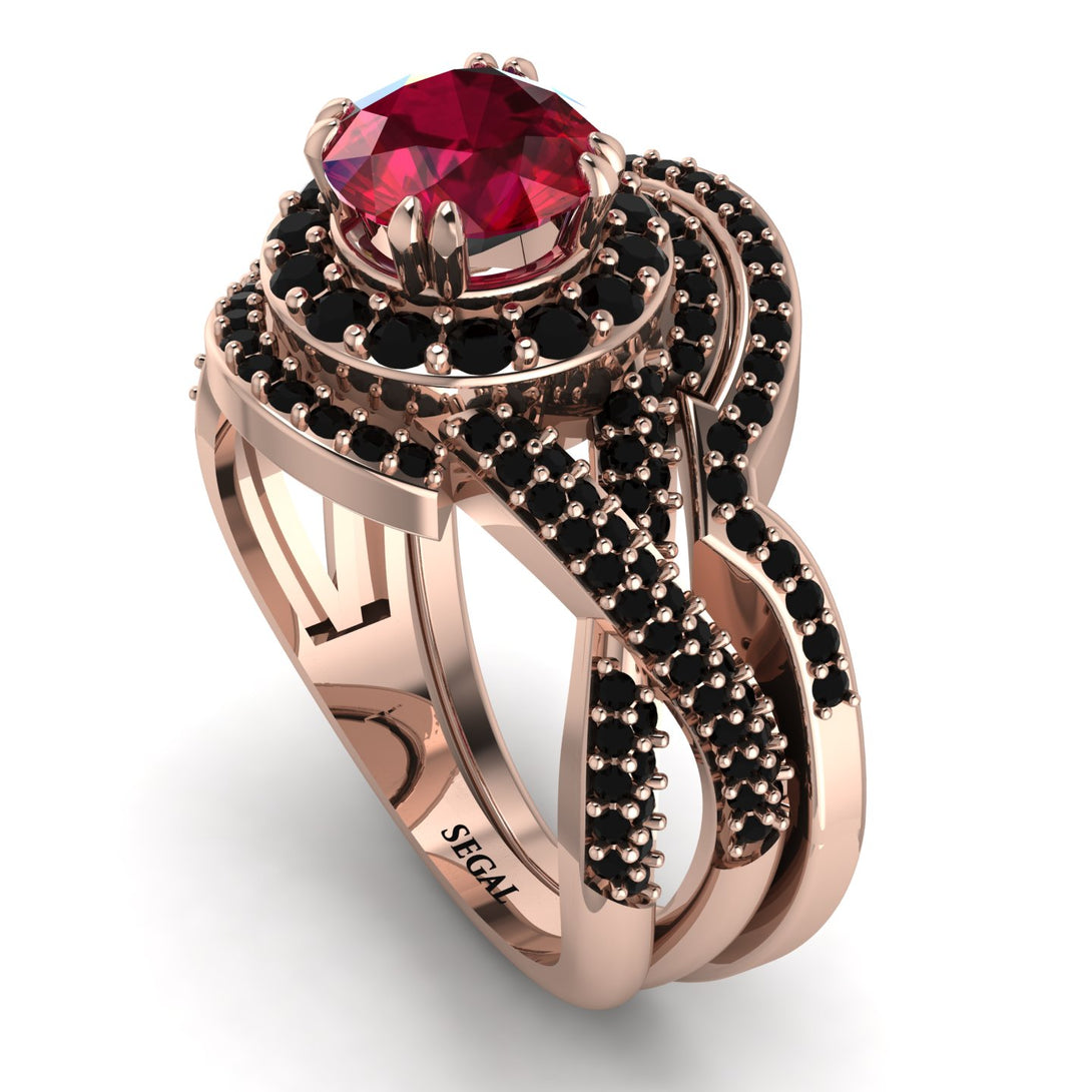 Unique Ruby Halo Bridal Set - Jessica No. 41