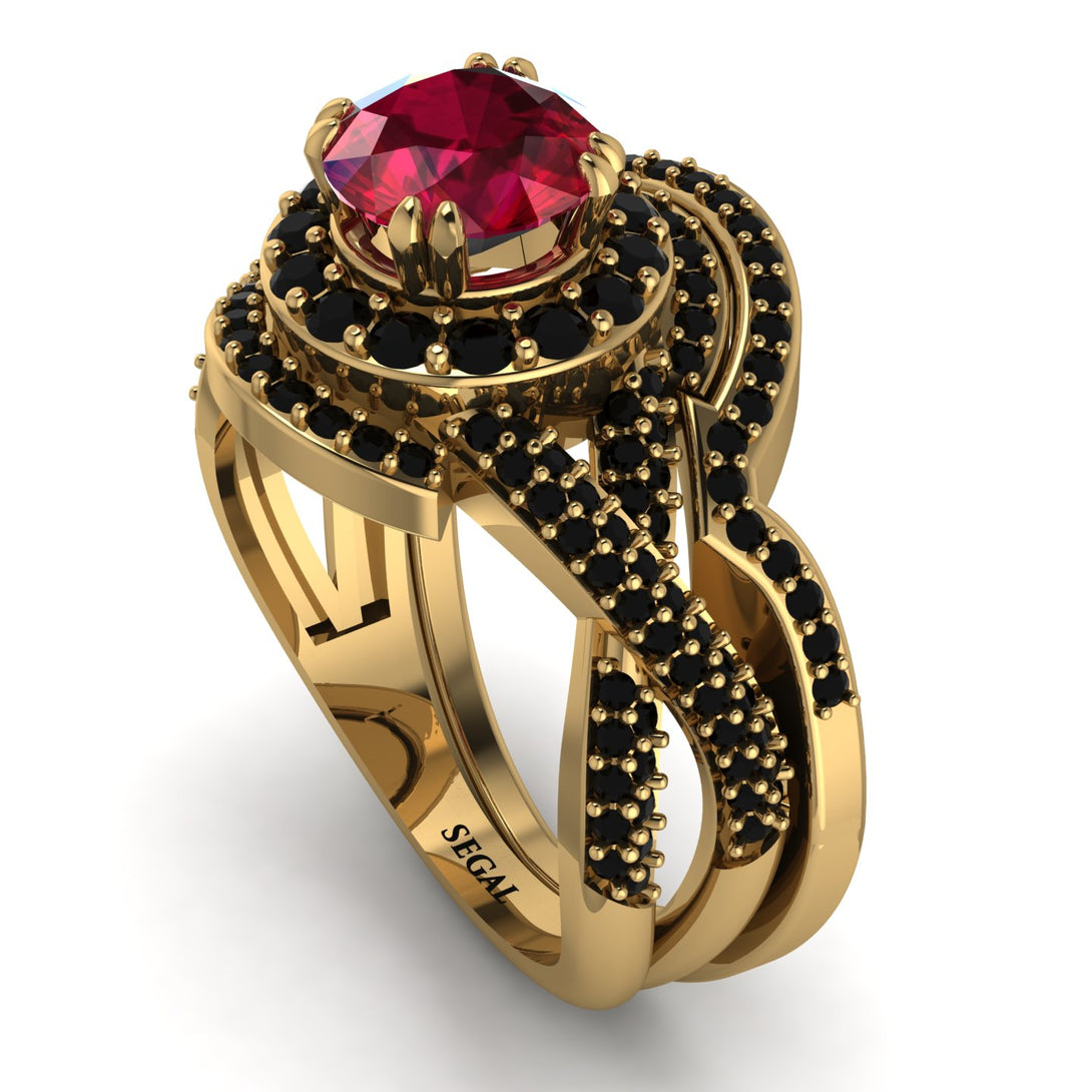 Unique Ruby Halo Bridal Set - Jessica No. 40