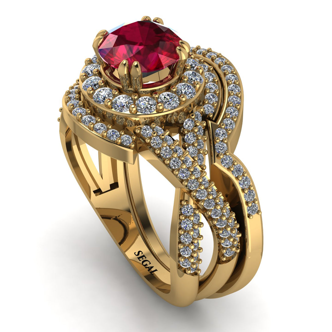 Unique Ruby Halo Bridal Set - Jessica No. 10