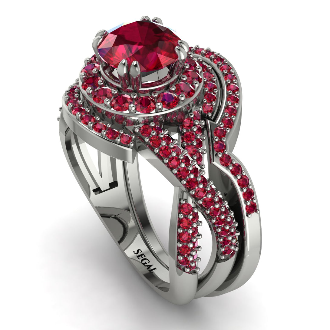 Unique Ruby Halo Bridal Set - Jessica No. 57