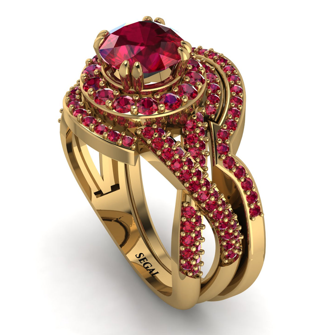 Unique Ruby Halo Bridal Set - Jessica No. 55