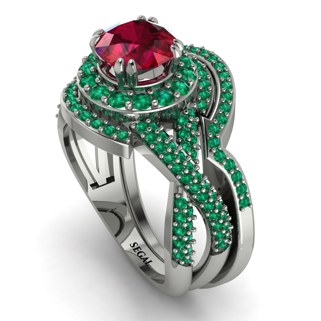 Unique Ruby Halo Bridal Set - Jessica No. 27