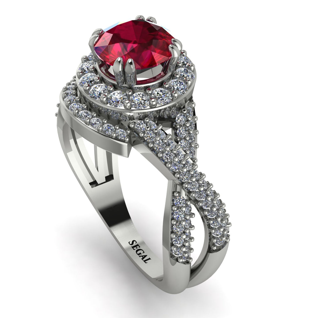 Unique Ruby Halo Engagement Ring - Jessica No. 12
