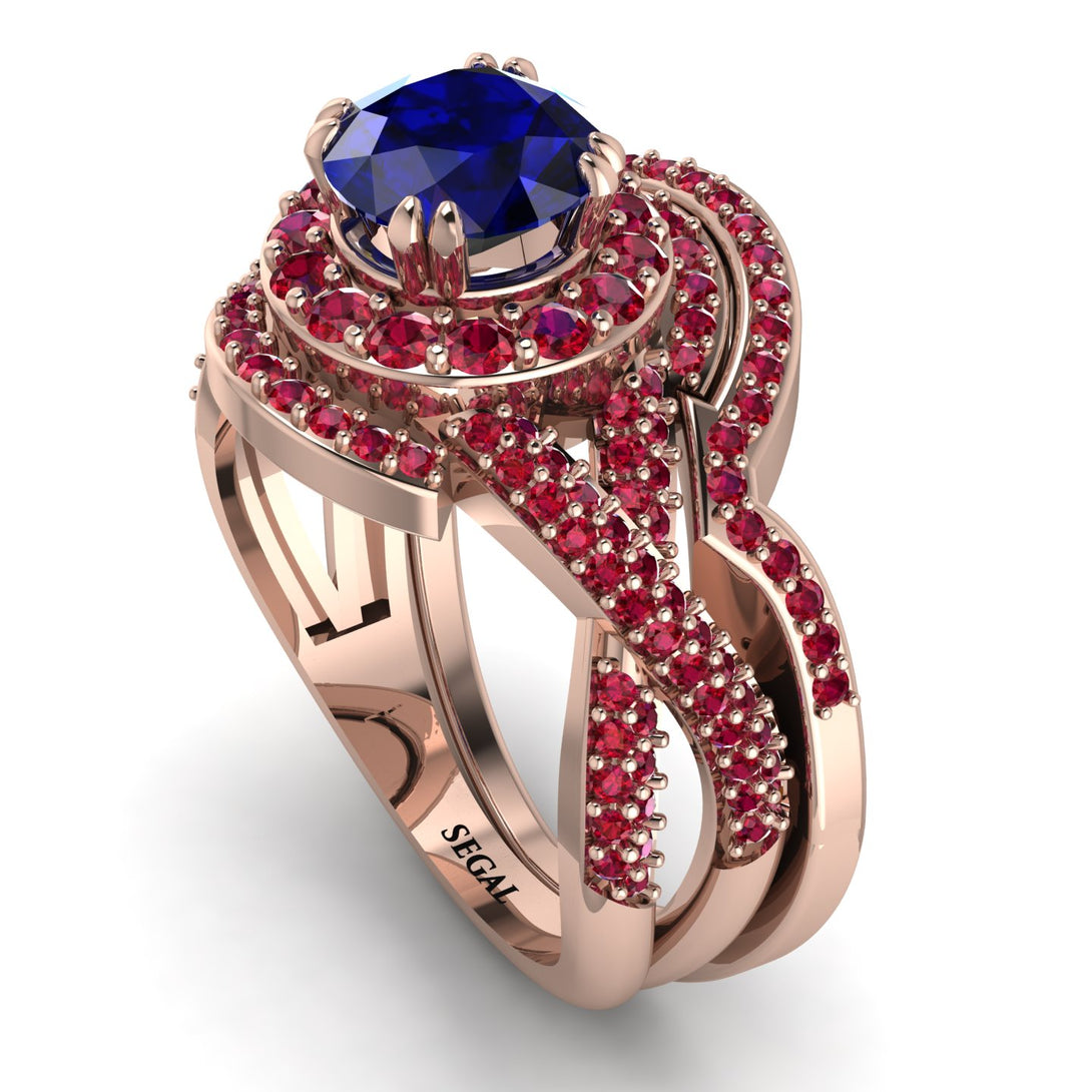 Unique Sapphire Halo Bridal Set - Jessica No. 59