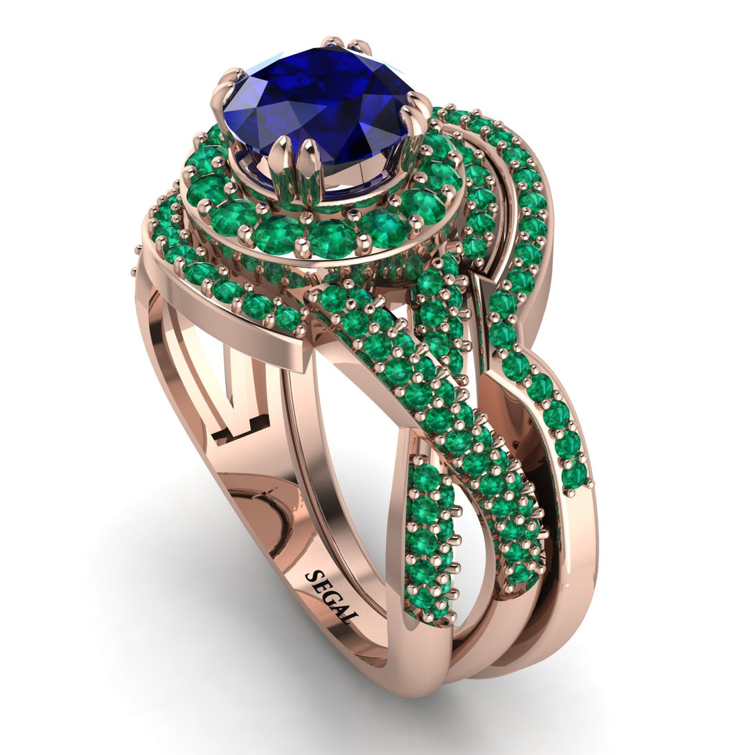 Unique Sapphire Halo Bridal Set - Jessica No. 29