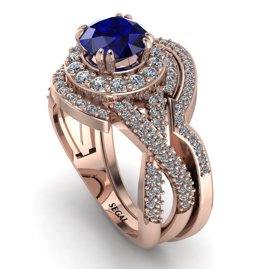Unique Sapphire Halo Bridal Set - Jessica No. 14