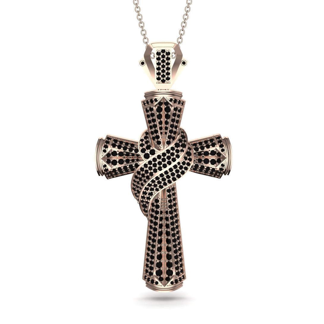 Unique Swirling Black Diamond Cross Pendant - Patrick No. 8