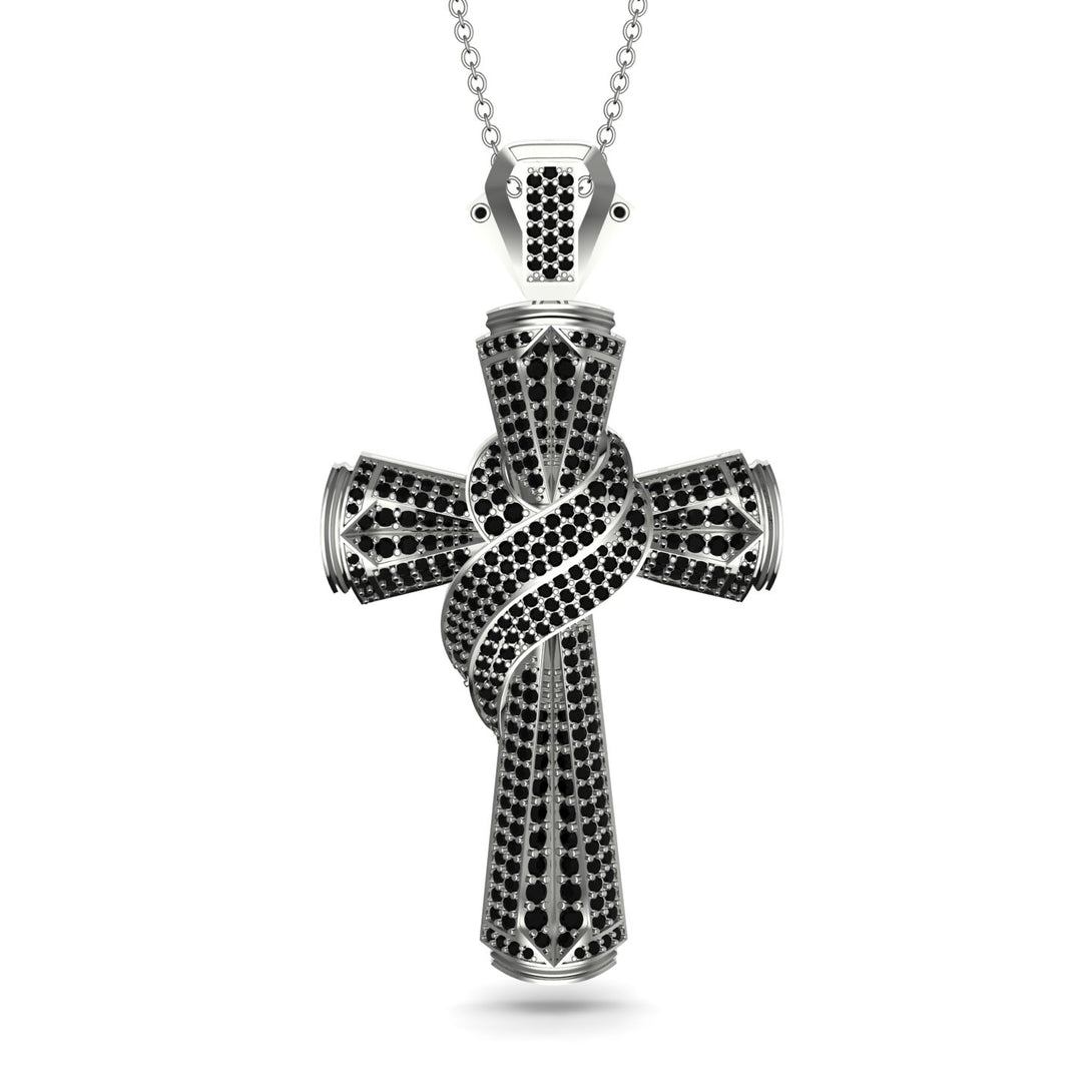 Unique Swirling Black Diamond Cross Pendant - Patrick No. 9