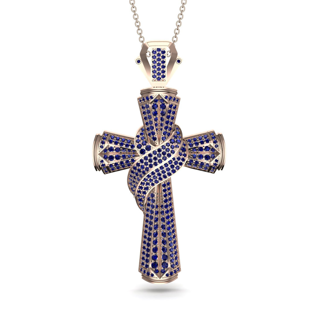 Unique Swirling Sapphire Cross Pendant - Patrick No. 14
