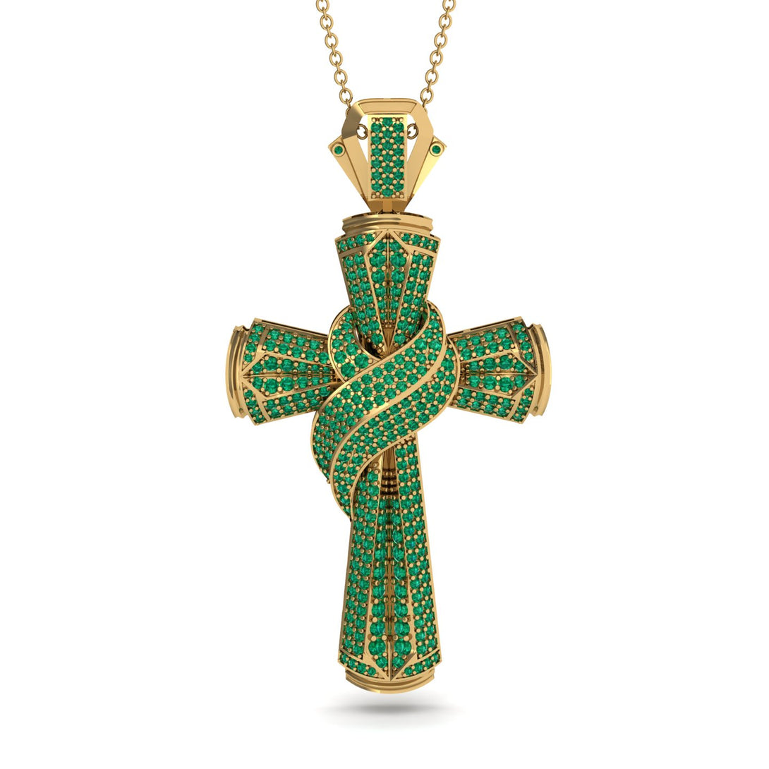 Unique Swirling Emerald Cross Pendant - Patrick No. 4