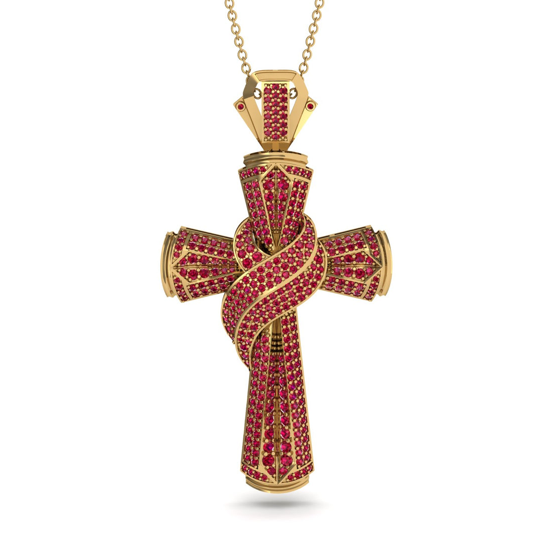 Unique Swirling Ruby Cross Pendant - Patrick No. 10