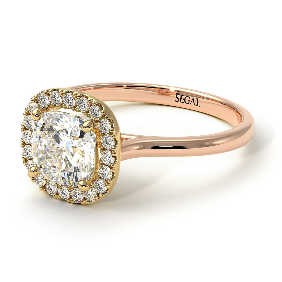 Two Tones Vintage Classic Halo Cushion Diamond Ring - Skylar No. 76