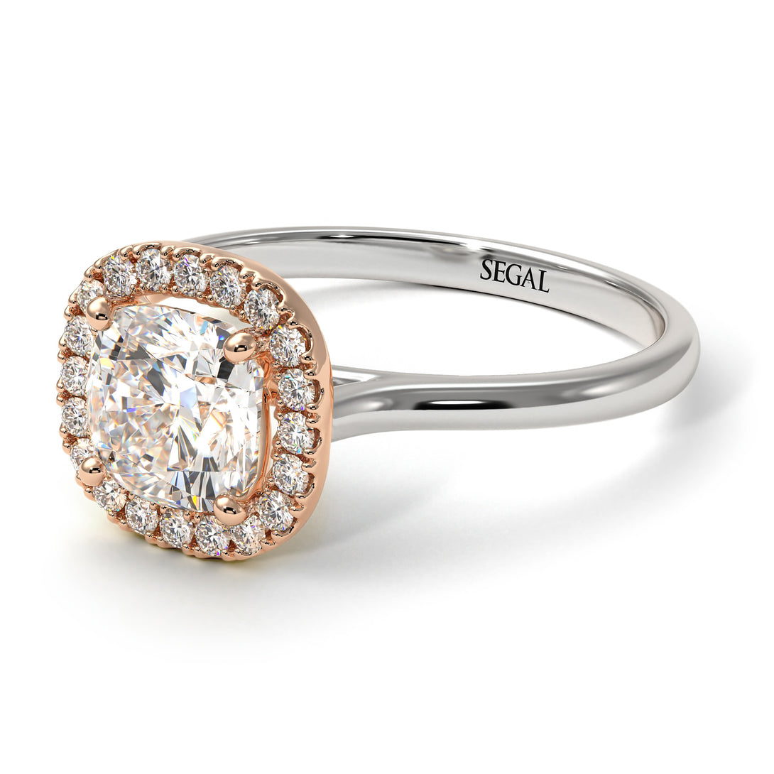 Two Tones Vintage Classic Halo Cushion Diamond Ring - Skylar No. 78
