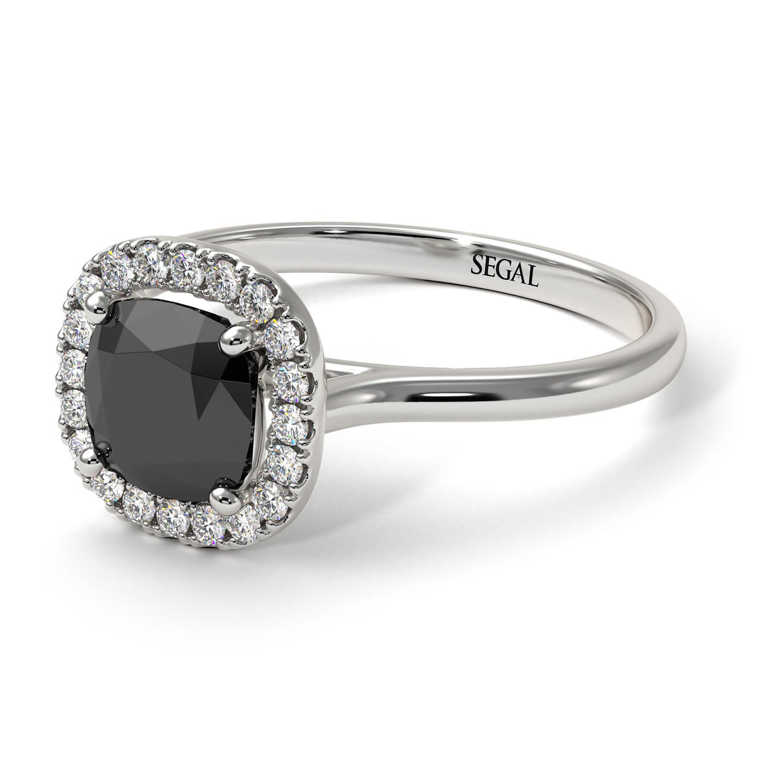 Vintage Classic Halo Cushion Black Diamond Ring - Skylar No. 9